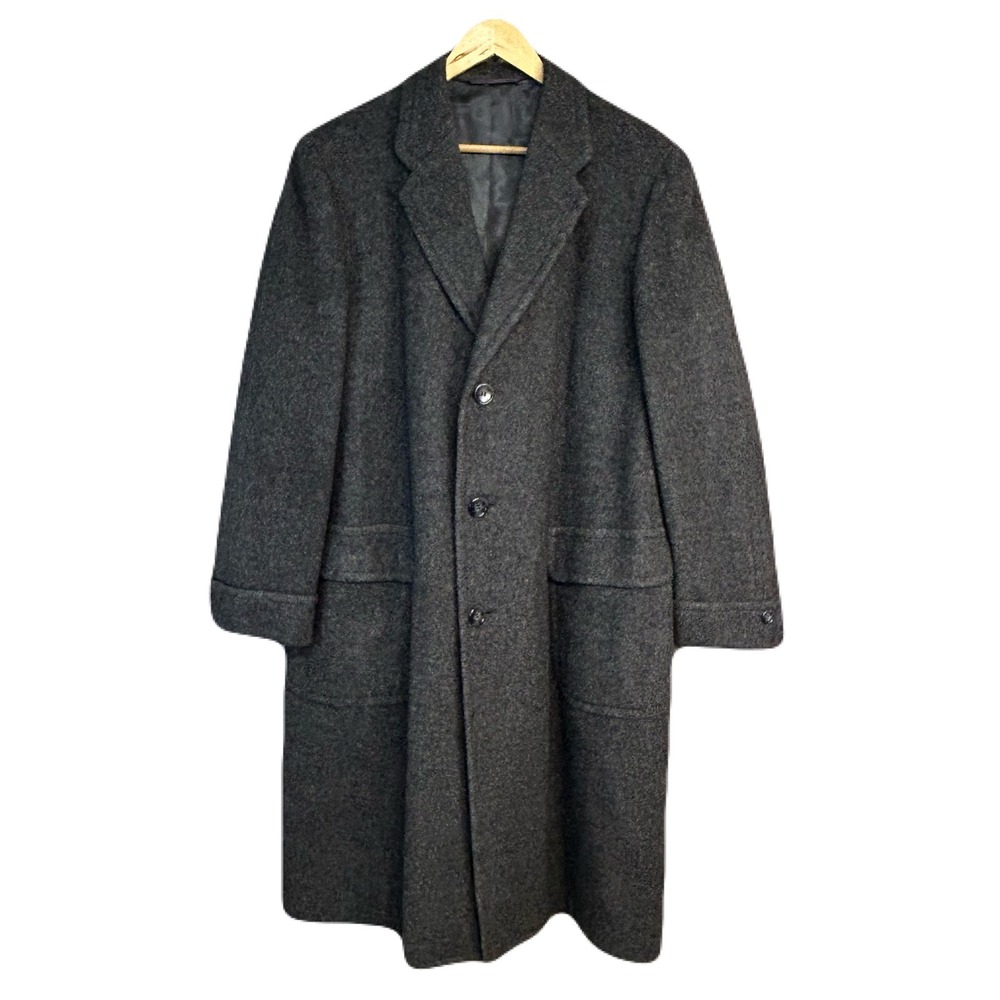 Vintage Hart Schaffner Marx Rambler Overcoat L Gray Tweed Wool Union Made MCM